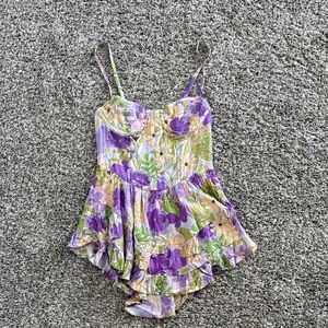 Floral Mini Dress in Purple and Green